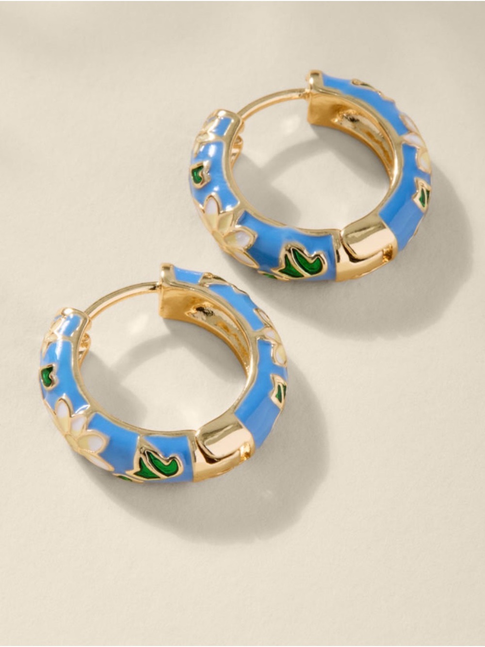 Francesca Vanessa Vintage Inspired Enamel Floral Hinged Hoops Earrings